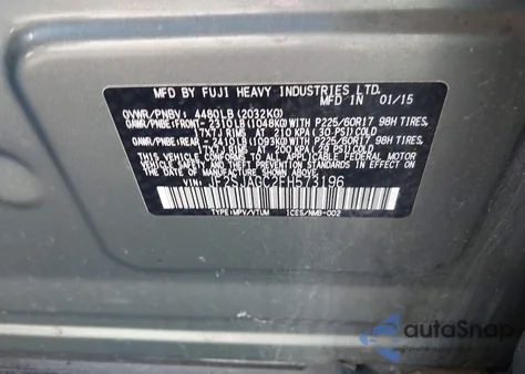 2015 Subaru Forester 2.5I Premium from USA, damaged, VIN JF2SJAGC2FH573196